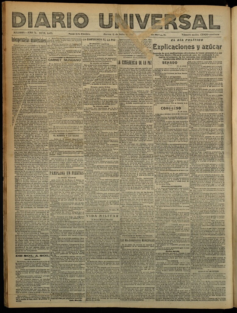 Miniatura de Diario Universal del 11 de julio de 1907