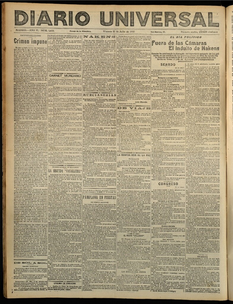 Miniatura de Diario Universal del 12 de julio de 1907