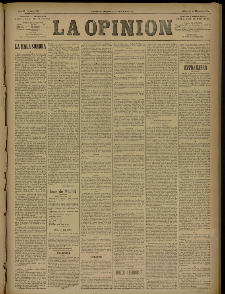 Miniatura de La Opinión del 31 de marzo de 1888, nº 680