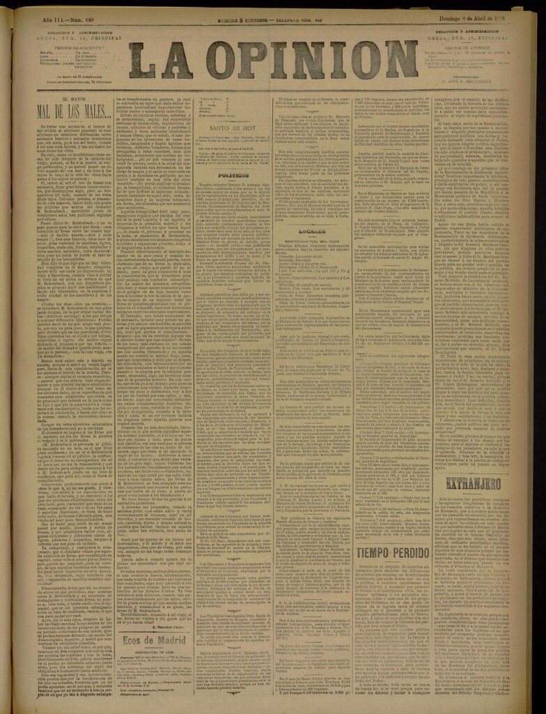 Miniatura de La Opinión del 8 de abril de 1888, nº 688