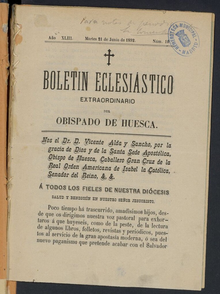 Miniatura de Boletín Eclesiástico del Obispado de Huesca