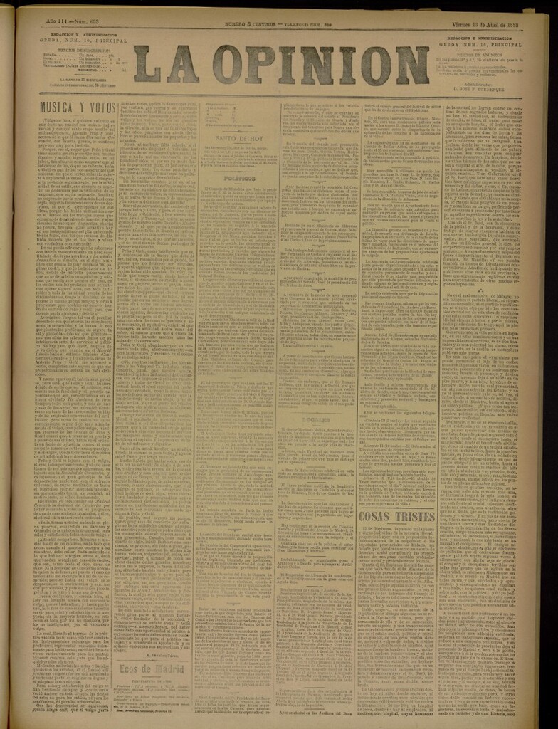 Miniatura de La Opinión del 13 de abril de 1888, nº 693