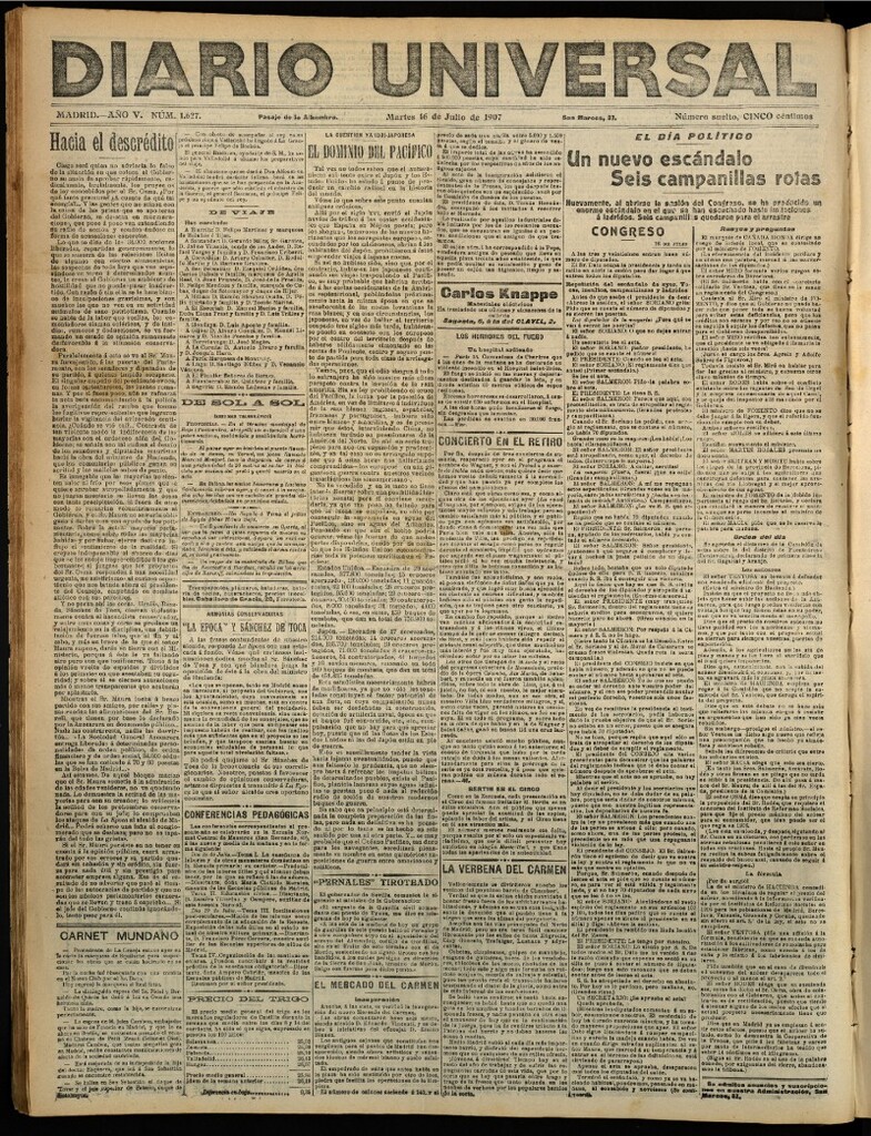 Miniatura de Diario Universal del 16 de julio de 1907