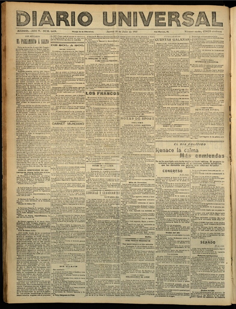 Miniatura de Diario Universal del 18 de julio de 1907