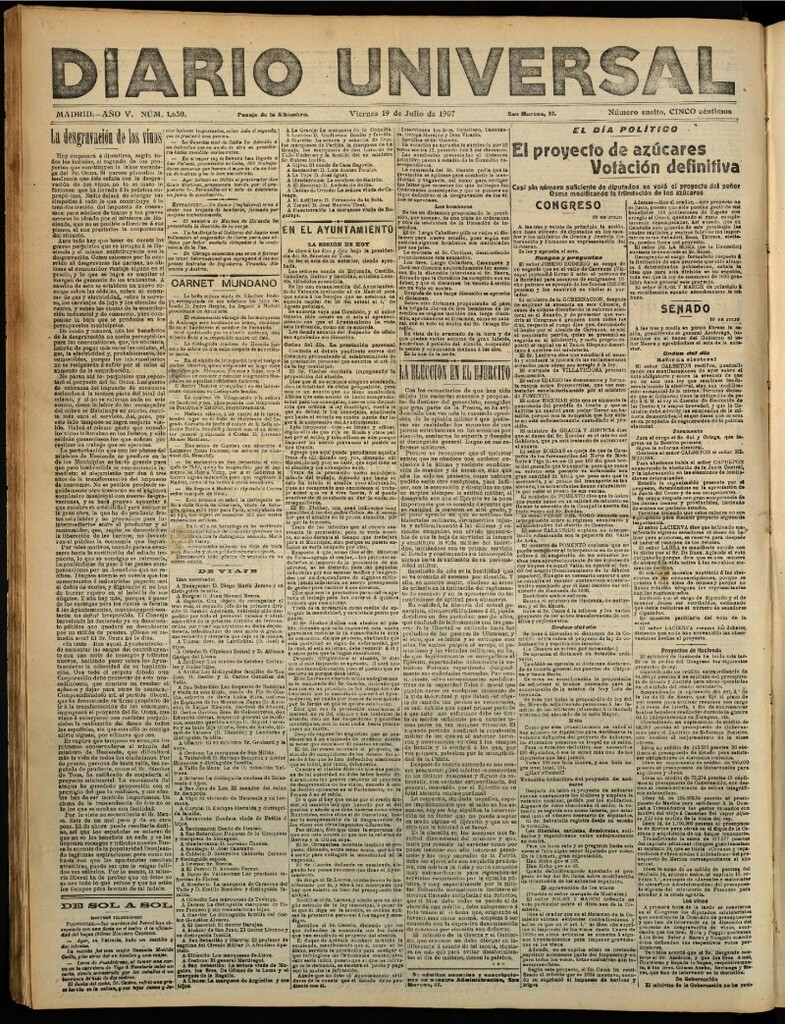 Miniatura de Diario Universal del 19 de julio de 1907