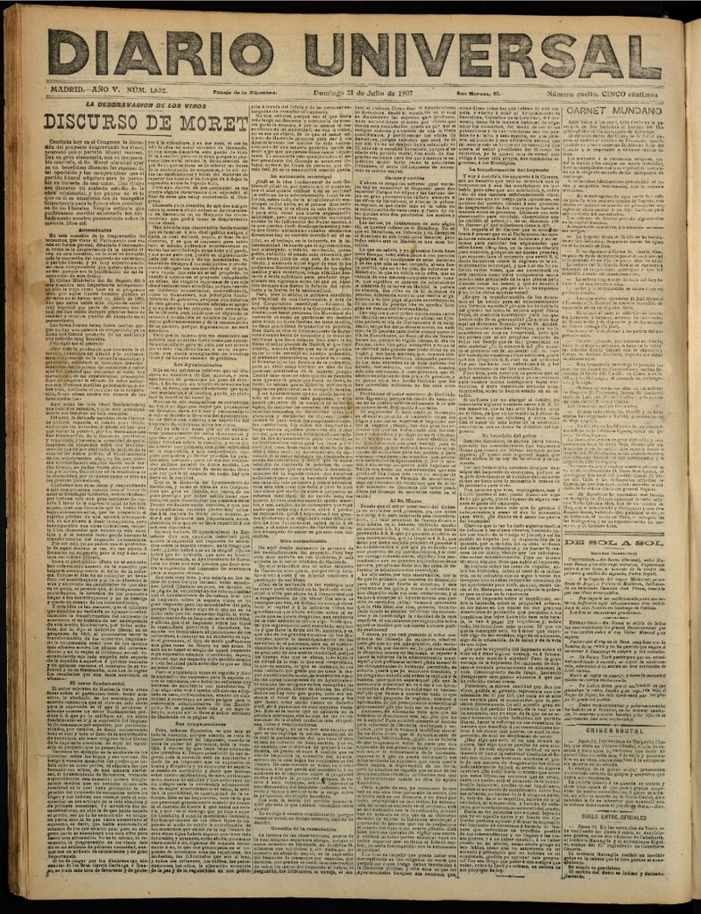 Miniatura de Diario Universal del 21 de julio de 1907