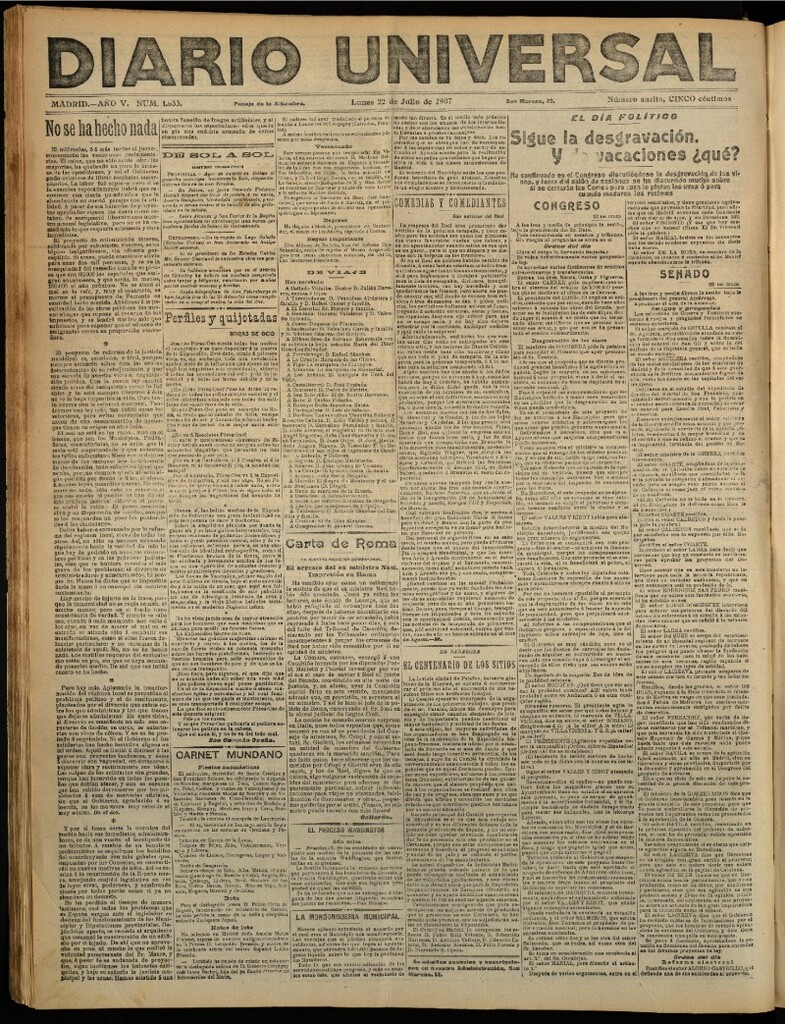 Miniatura de Diario Universal del 22 de julio de 1907