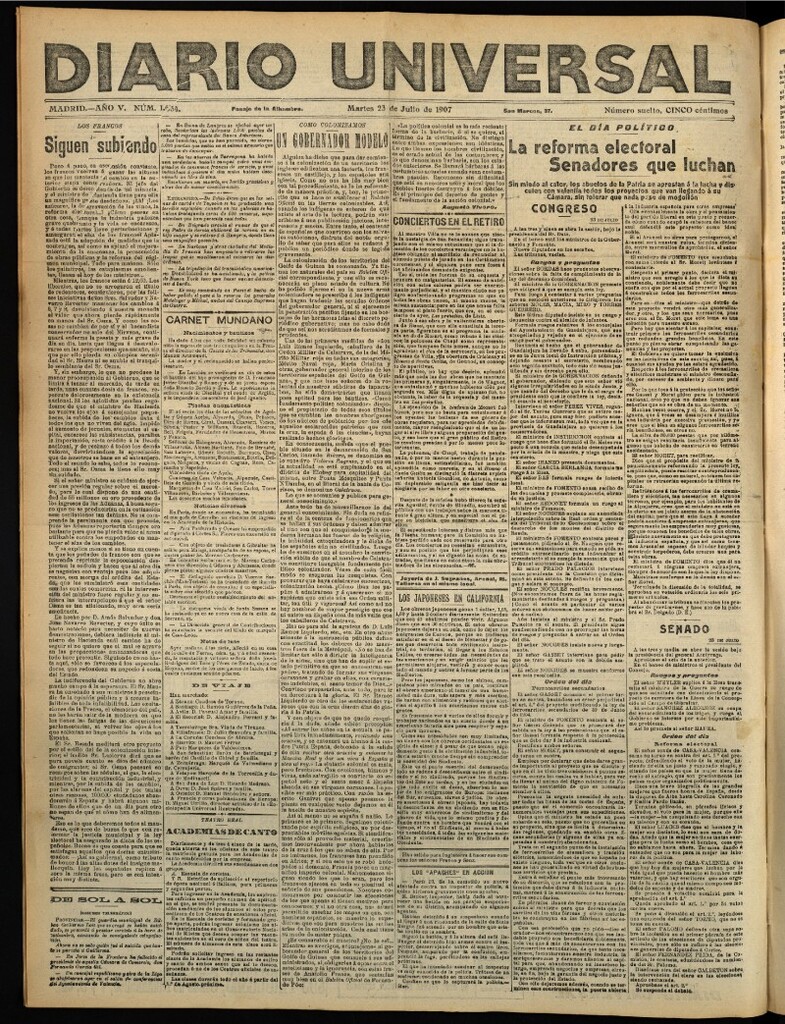 Miniatura de Diario Universal del 23 de julio de 1907