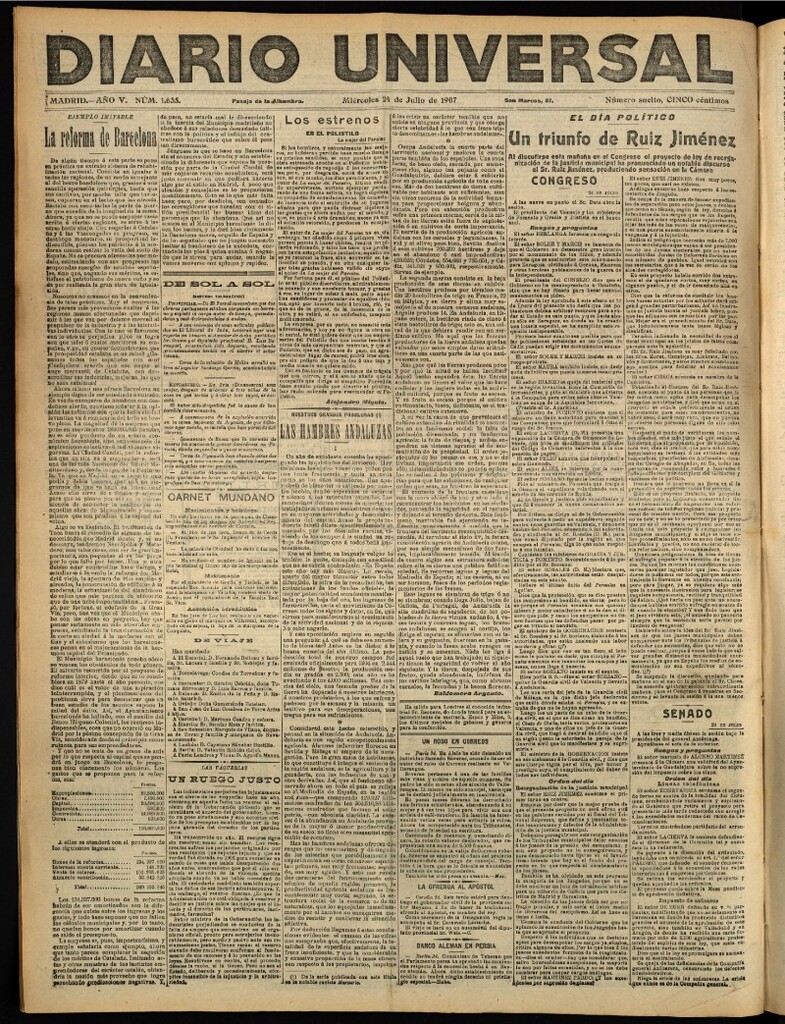 Miniatura de Diario Universal del 24 de julio de 1907
