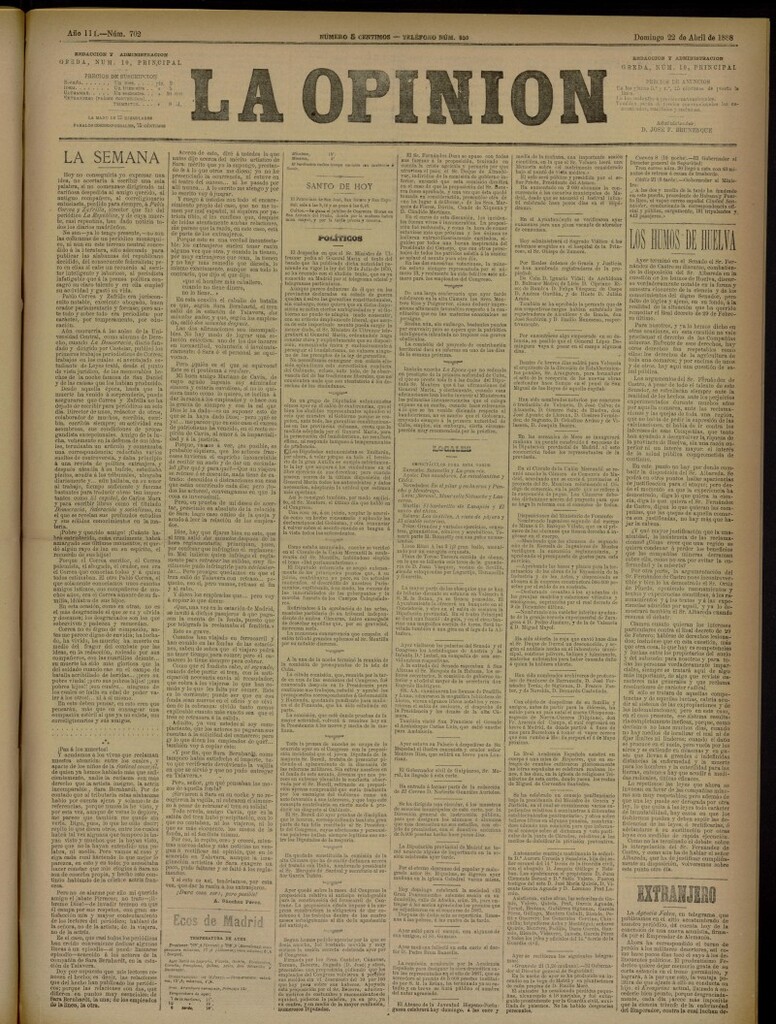 Miniatura de La Opinión del 22 de abril de 1888, nº 702