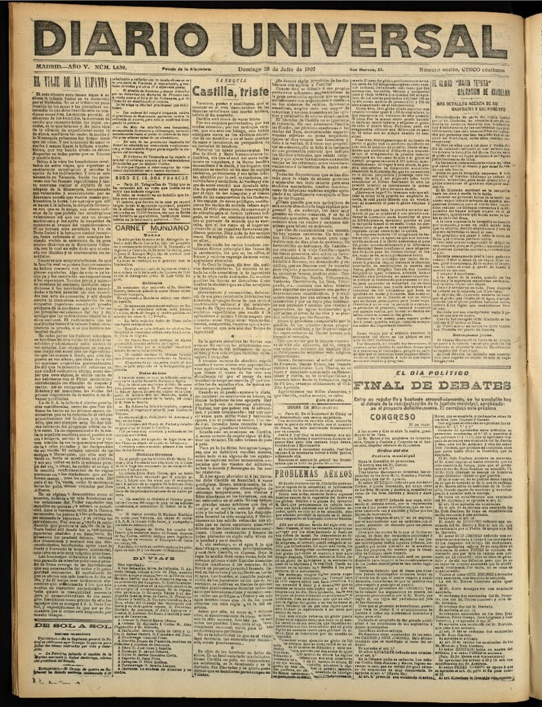 Miniatura de Diario Universal del 28 de julio de 1907