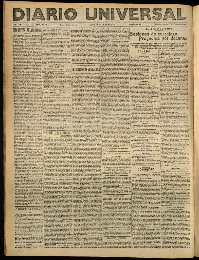 Miniatura de Diario Universal del 29 de julio de 1907