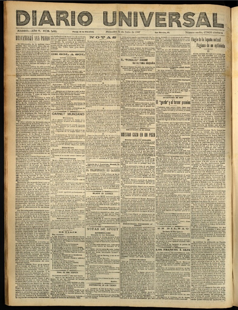 Miniatura de Diario Universal del 31 de julio de 1907