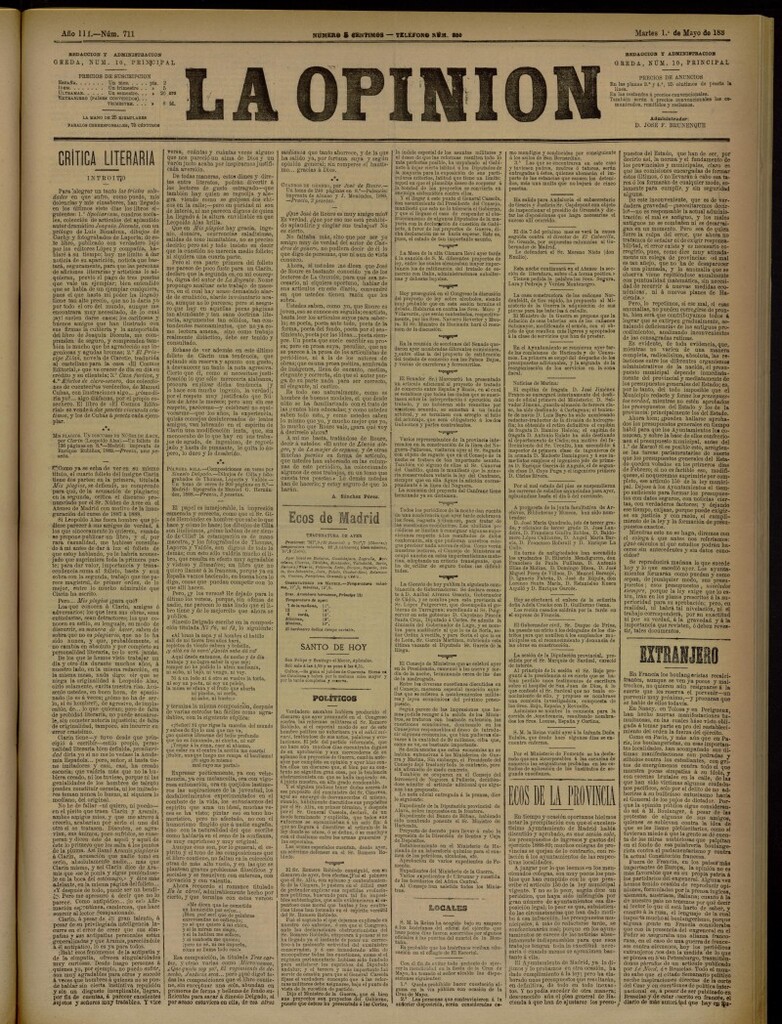 Miniatura de La Opinión del 1 de mayo de 1888, nº 711