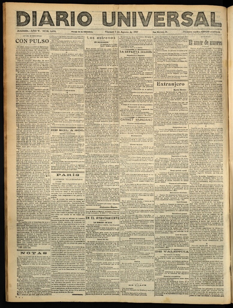 Miniatura de Diario Universal del 2 de agosto de 1907
