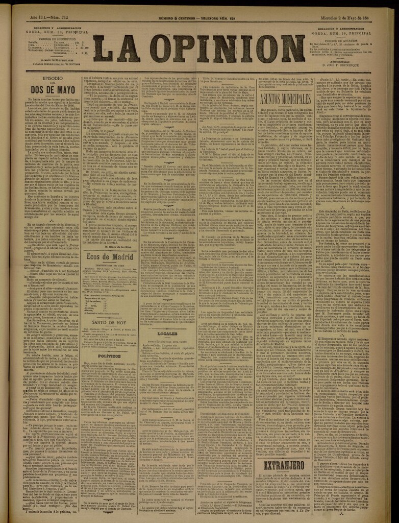 Miniatura de La Opinión del 2 de mayo de 1888, nº 712