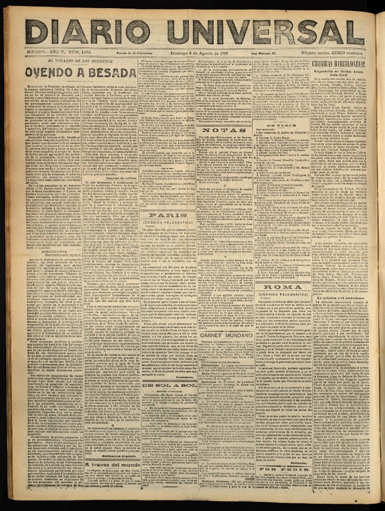Miniatura de Diario Universal del 4 de agosto de 1907