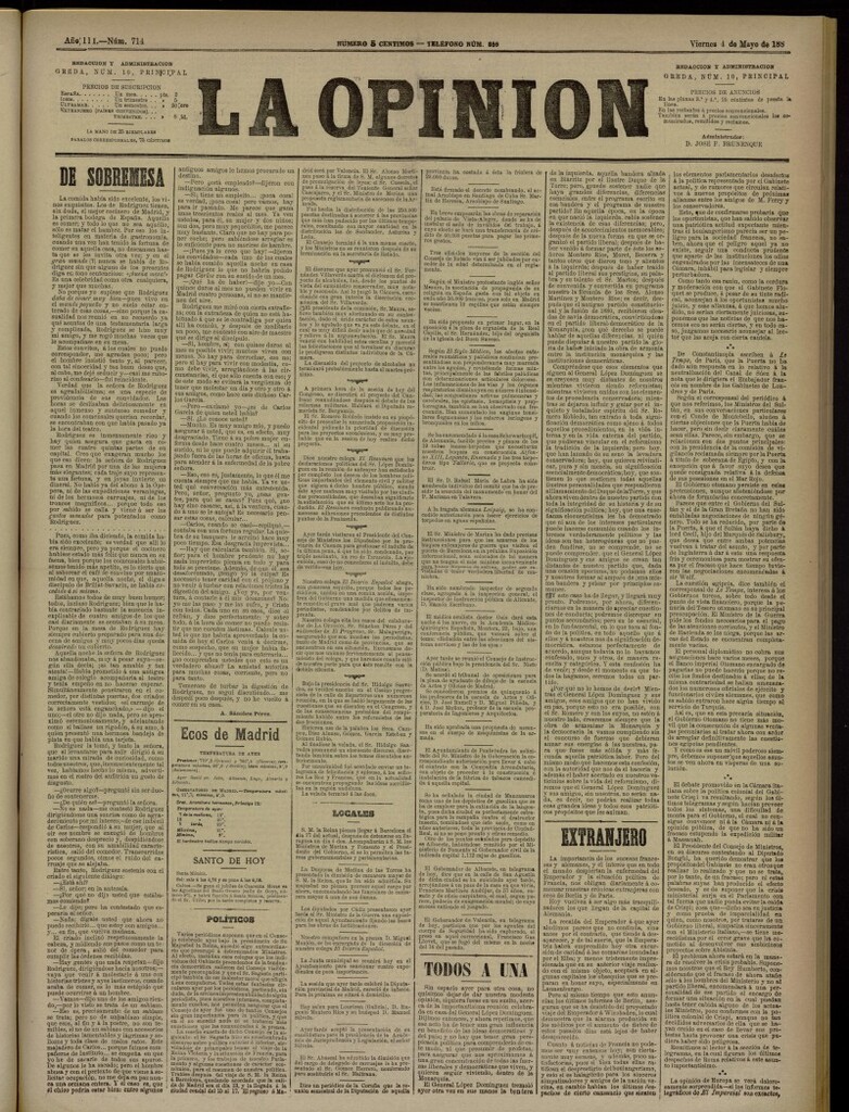 Miniatura de La Opinión del 4 de mayo de 1888, nº 714