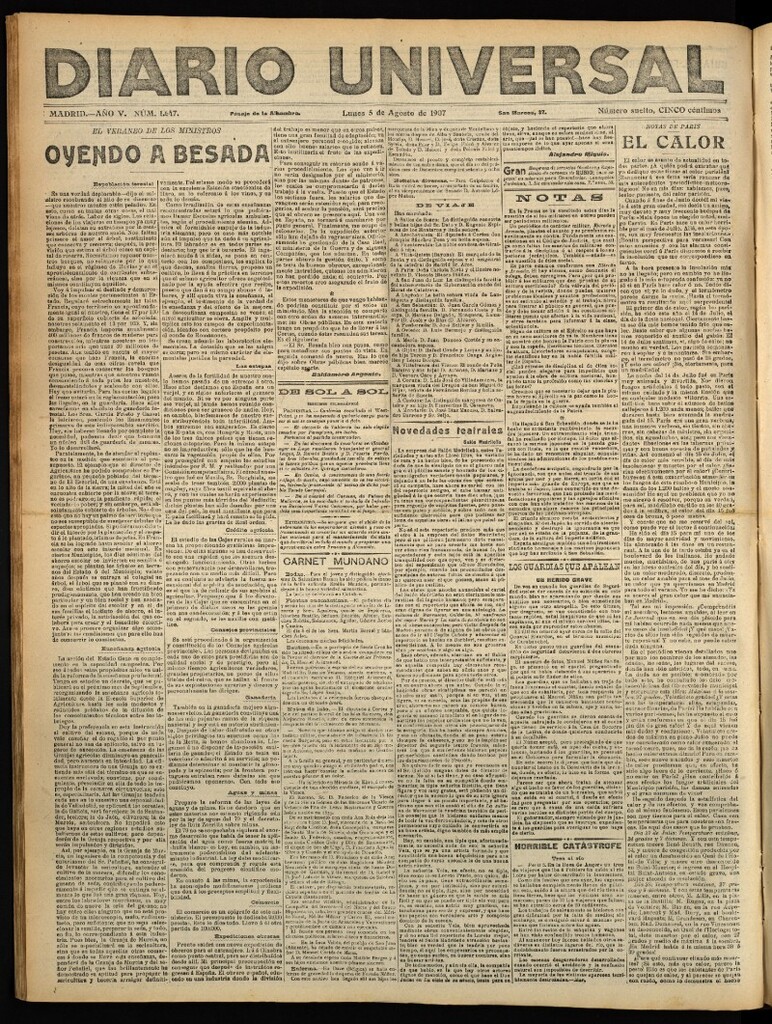 Miniatura de Diario Universal del 5 de agosto de 1907
