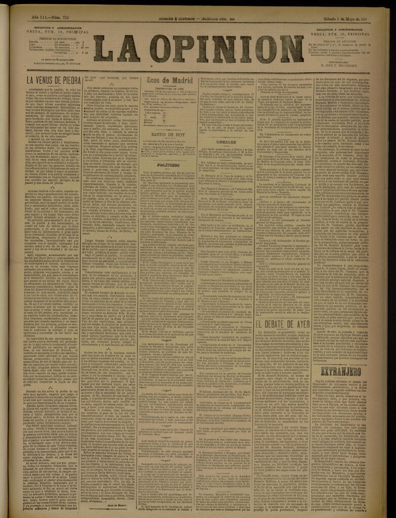 Miniatura de La Opinión del 5 de mayo de 1888, nº 715