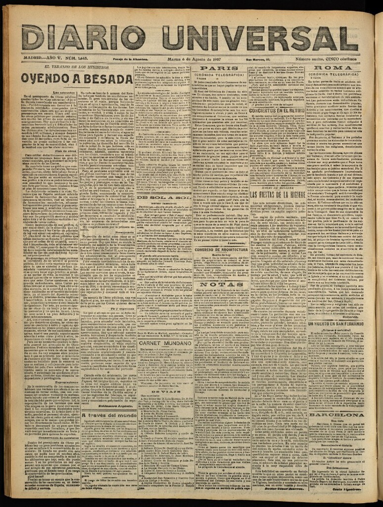 Miniatura de Diario Universal del 6 de agosto de 1907