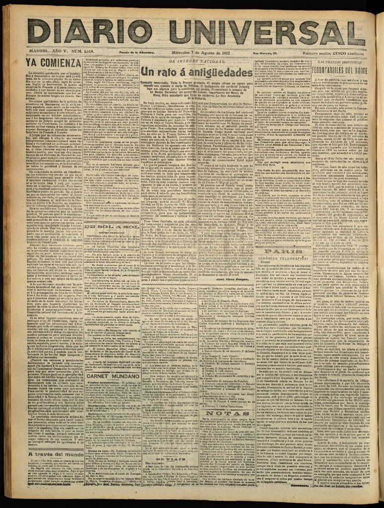Miniatura de Diario Universal del 7 de agosto de 1907