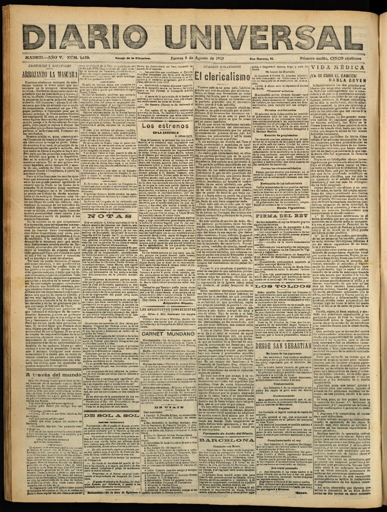 Miniatura de Diario Universal del 8 de agosto de 1907