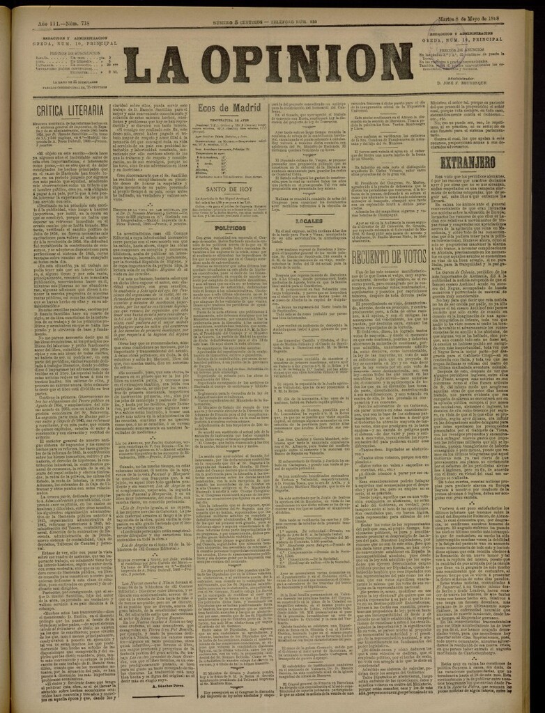 Miniatura de La Opinión del 8 de mayo de 1888, nº 718