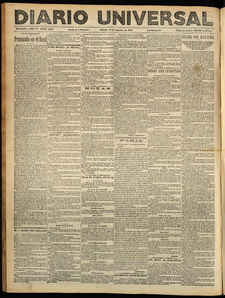 Miniatura de Diario Universal del 10 de agosto de 1907