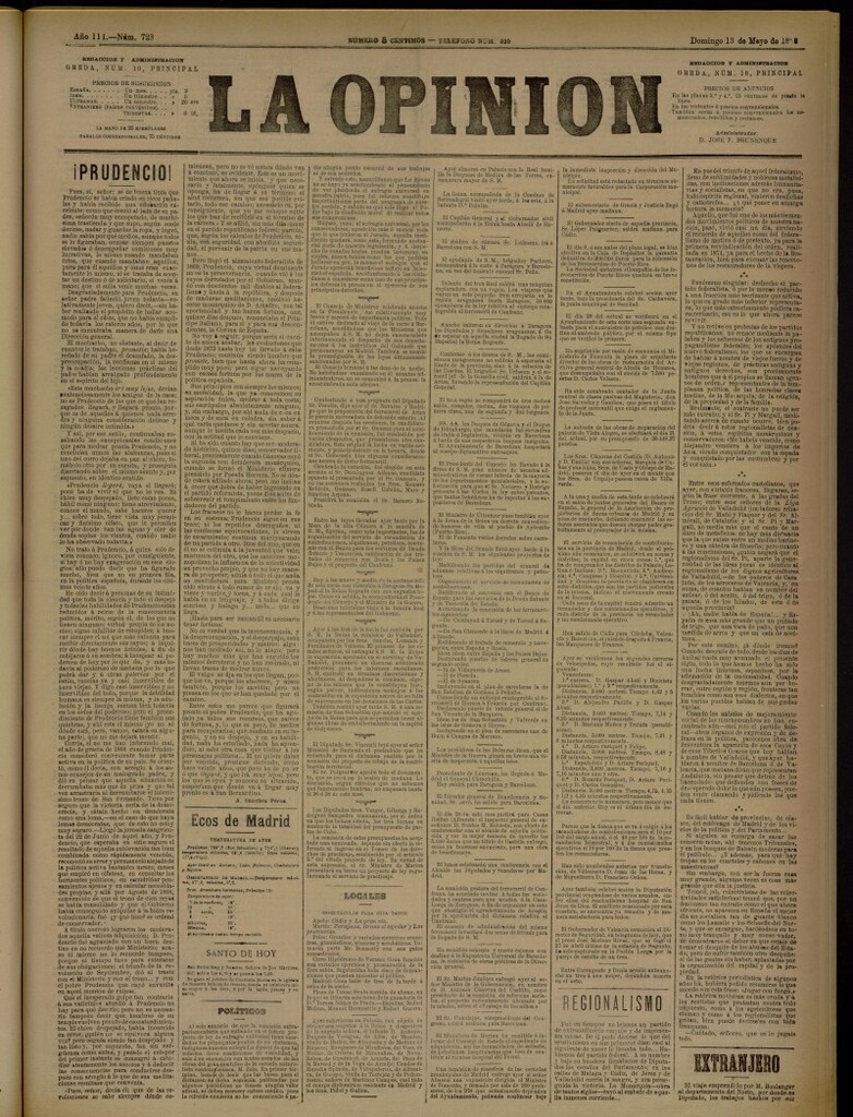 Miniatura de La Opinión del 13 de mayo de 1888, nº 723