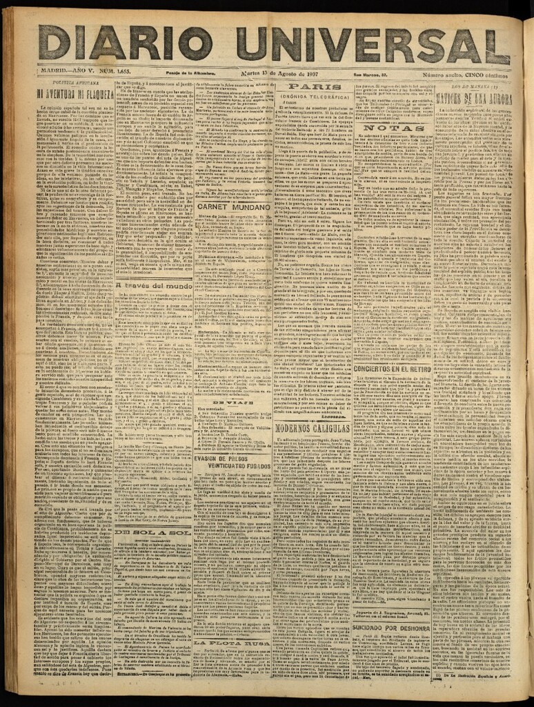Miniatura de Diario Universal del 13 de agosto de 1907