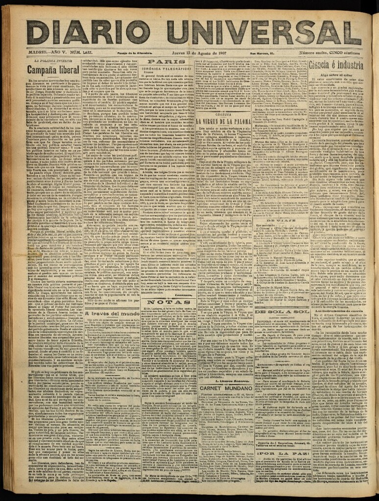Miniatura de Diario Universal del 15 de agosto de 1907