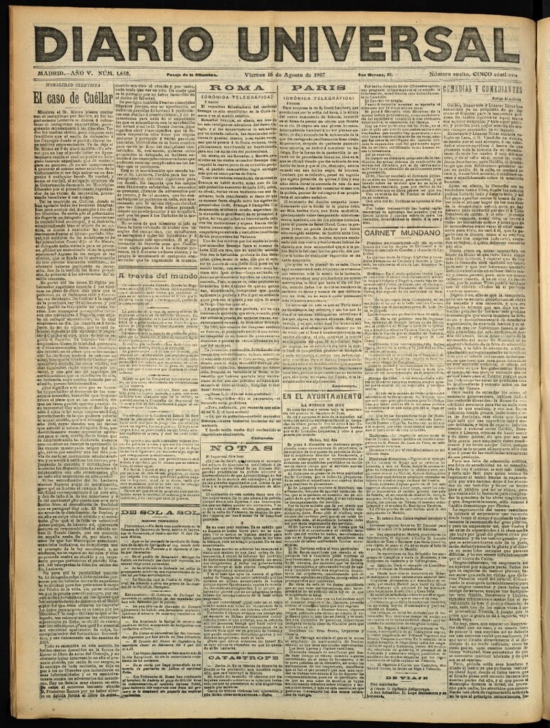 Miniatura de Diario Universal del 16 de agosto de 1907