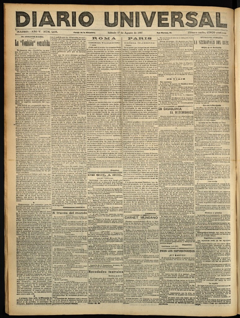 Miniatura de Diario Universal del 17 de agosto de 1907