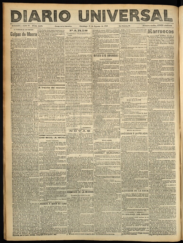 Miniatura de Diario Universal del 18 de agosto de 1907