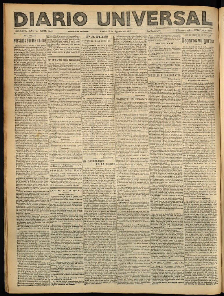 Miniatura de Diario Universal del 19 de agosto de 1907