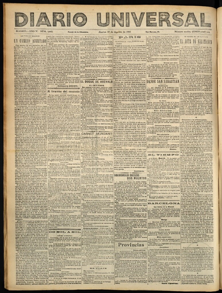 Miniatura de Diario Universal del 20 de agosto de 1907