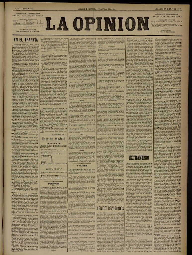 Miniatura de La Opinión del 23 de mayo de 1888, nº 732