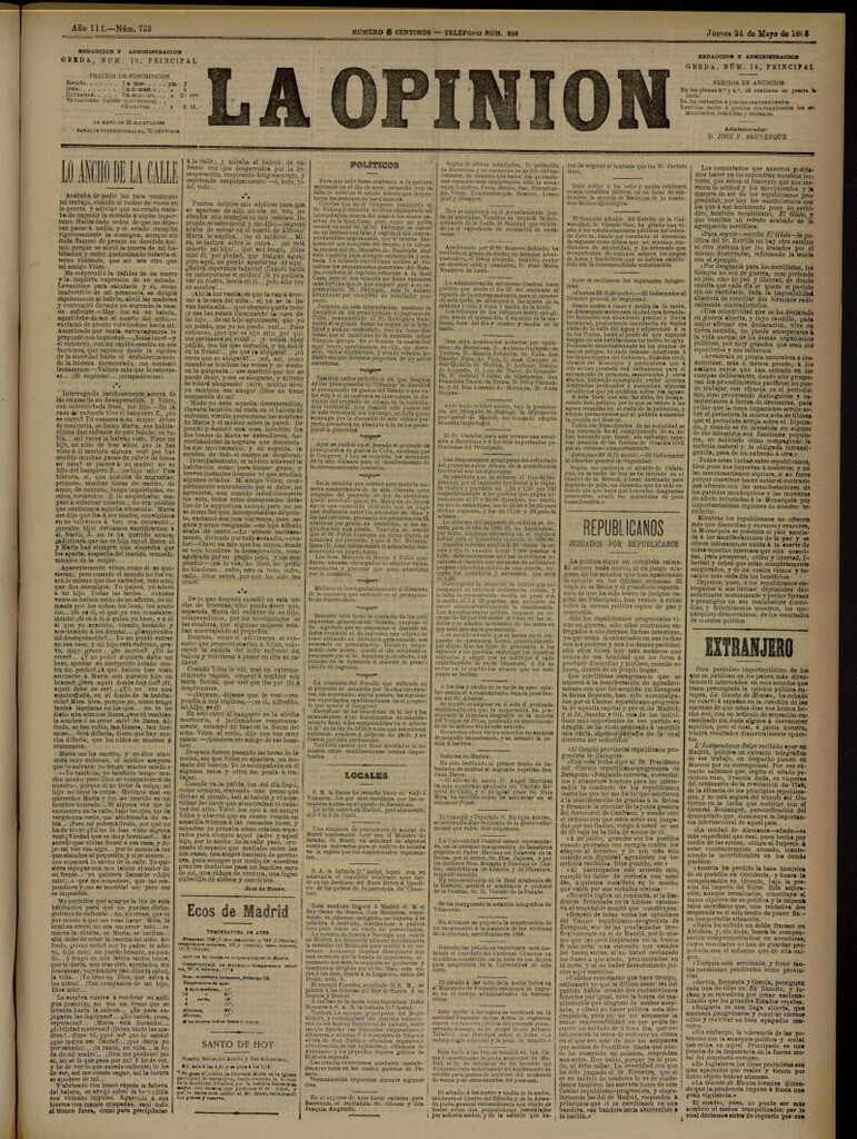 Miniatura de La Opinión del 24 de mayo de 1888, nº 733