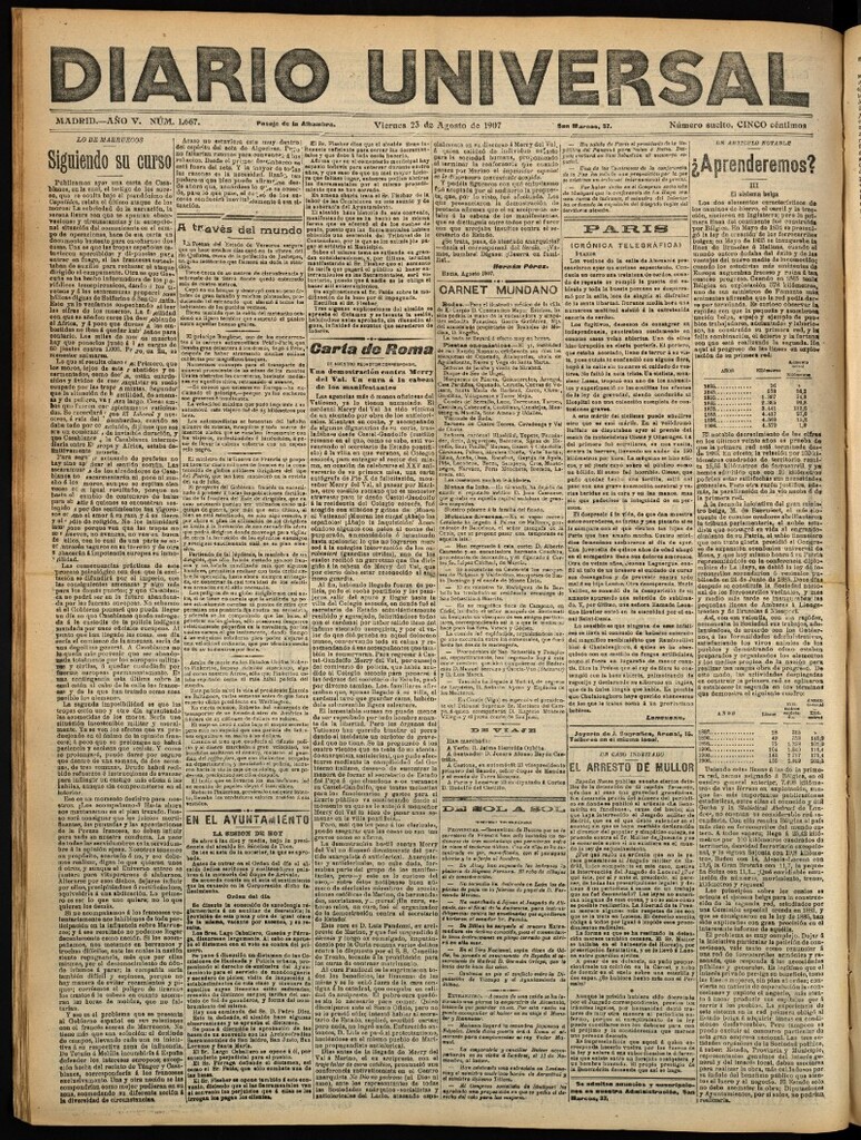 Miniatura de Diario Universal del 23 de agosto de 1907