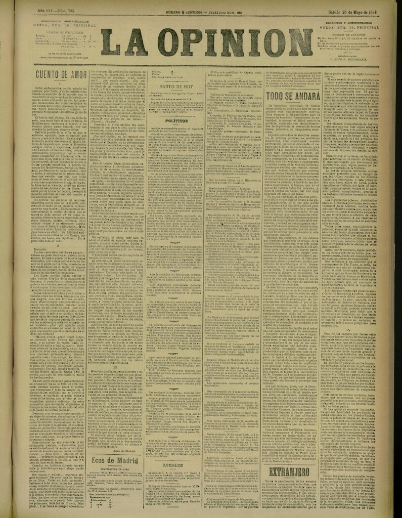 Miniatura de La Opinión del 26 de mayo de 1888, nº 735