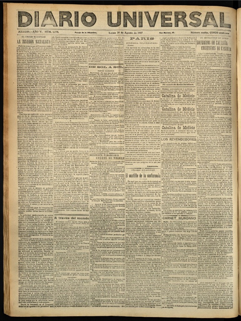 Miniatura de Diario Universal del 26 de agosto de 1907