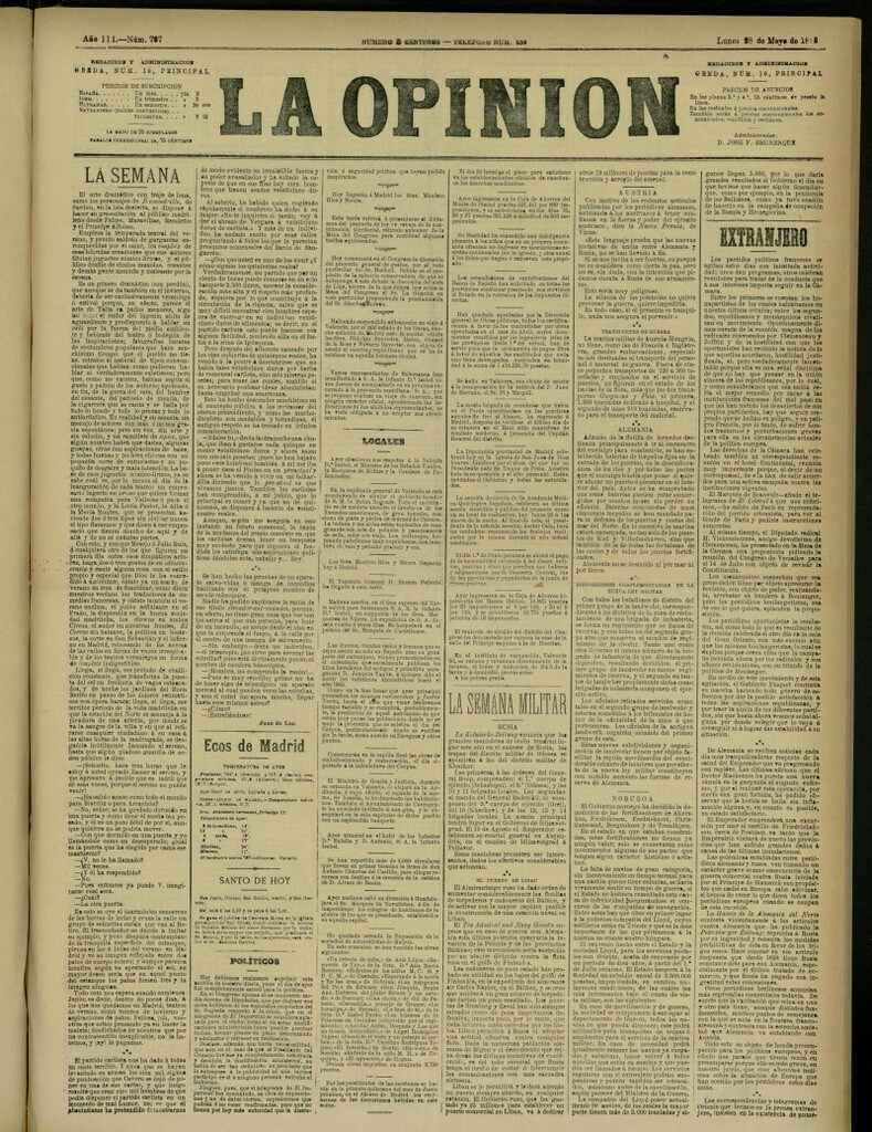 Miniatura de La Opinión del 28 de mayo de 1888, nº 737
