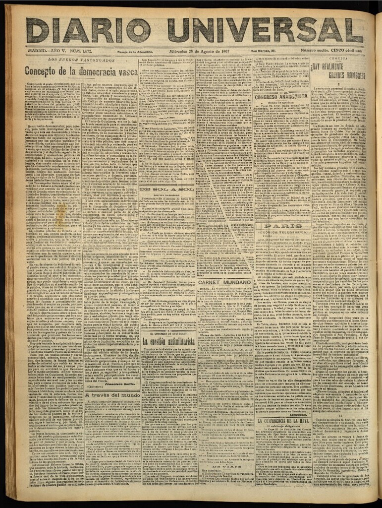 Miniatura de Diario Universal del 28 de agosto de 1907
