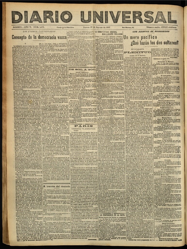 Miniatura de Diario Universal del 29 de agosto de 1907