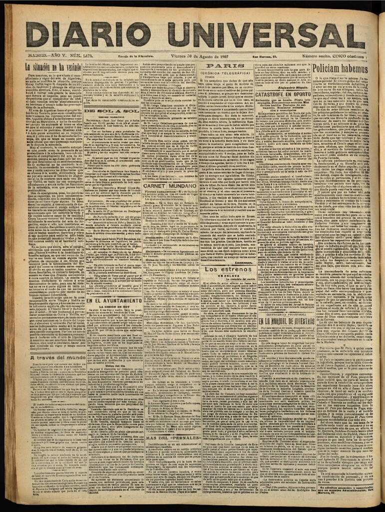 Miniatura de Diario Universal del 30 de agosto de 1907