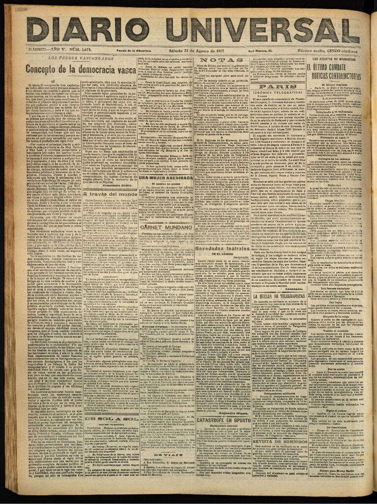 Miniatura de Diario Universal del 31 de agosto de 1907