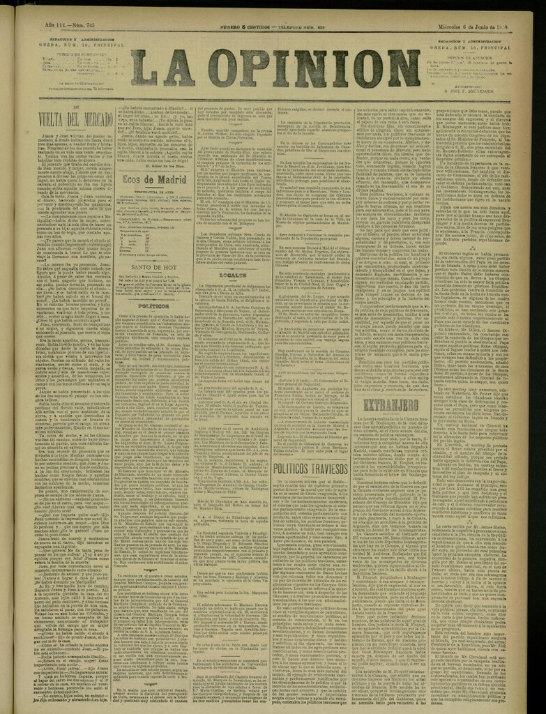 Miniatura de La Opinión del 6 de junio de 1888, nº 745