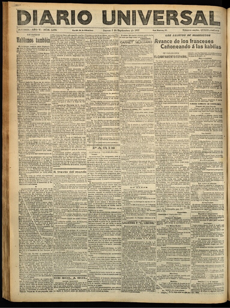 Miniatura de Diario Universal del 5 de septiembre de 1907