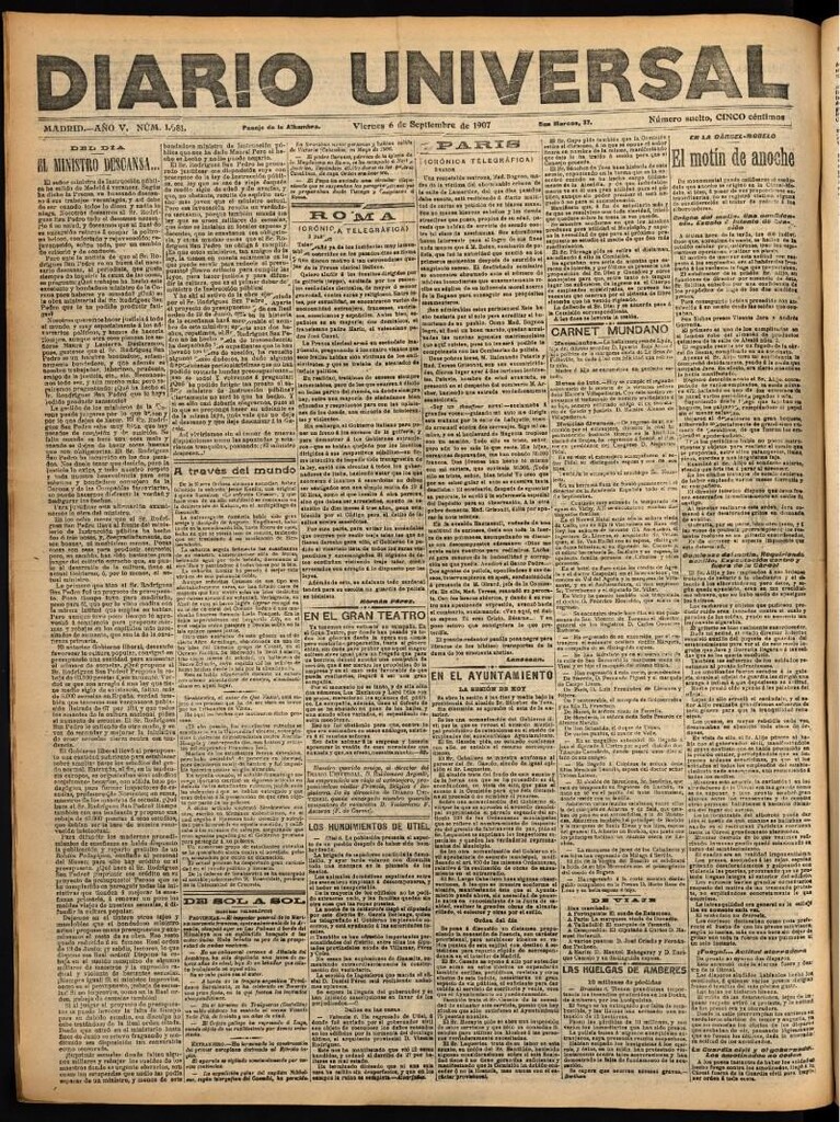 Miniatura de Diario Universal del 6 de septiembre de 1907